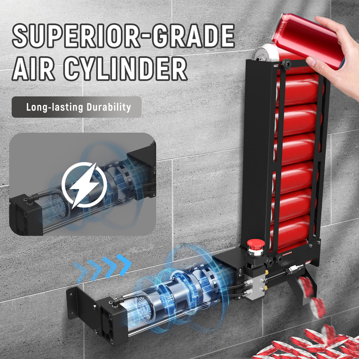 Pneumatic Can Crusher with Hopper, Wall Mounted 12oz-16oz W68114