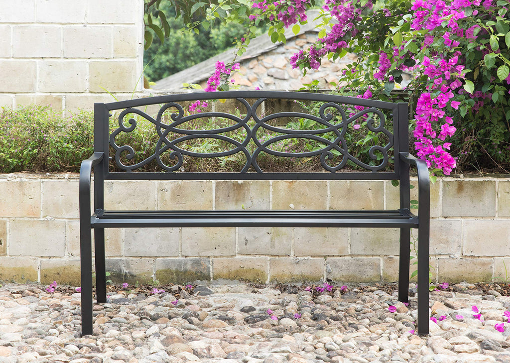 Steel Outdoor Patio Garden Bench with Cast Iron Backrest V6365