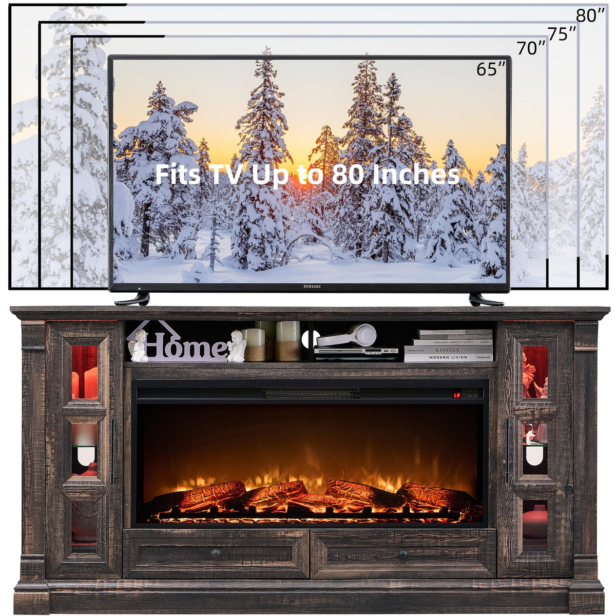70" TV Stand with Electric Fireplace L7713