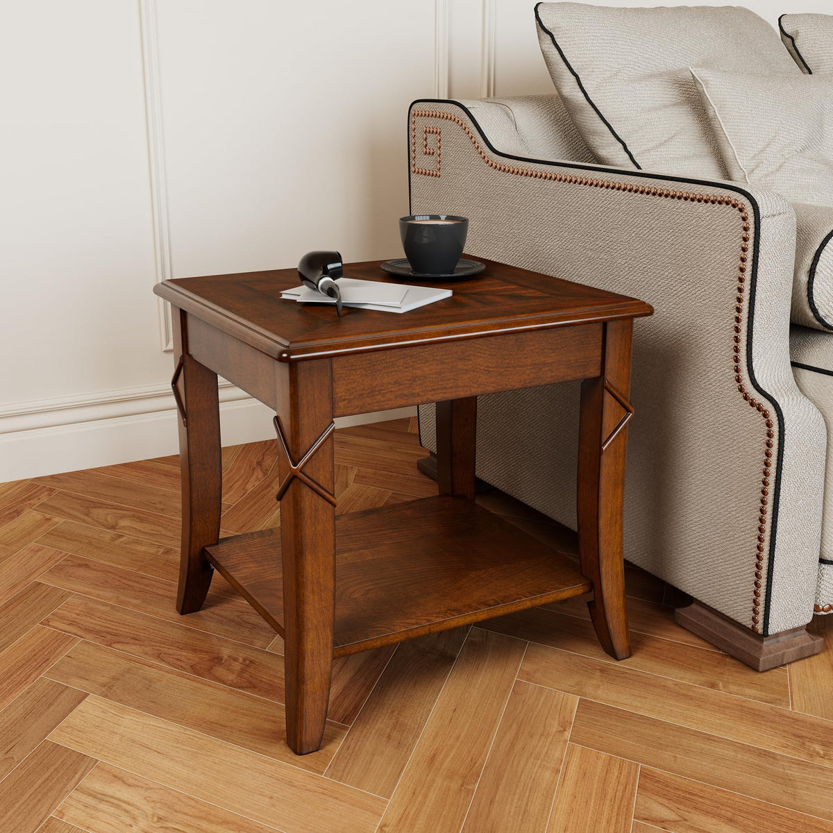 Solid Wood End Table with Storage Shelf X509