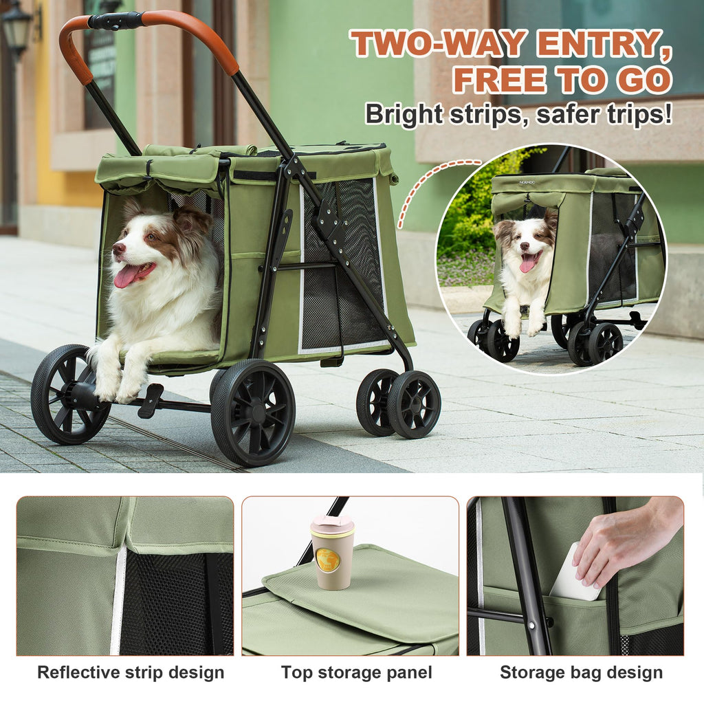Medium Dog Stroller, One-Touch Folding, 360° Rotating Front Wheels, 80 lbs Weight Capacity, Green W673