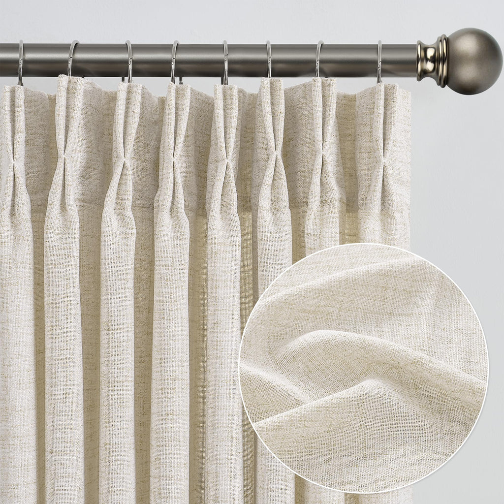 Pinch Pleated Sheer Curtains 140 Inches Long Cream Linen Textured Set of 2 R5760