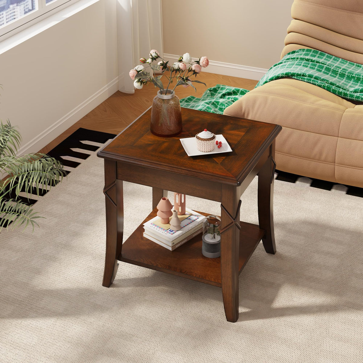Solid Wood End Table with Storage Shelf X509