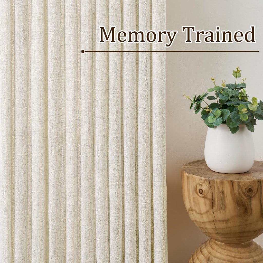 Pinch Pleated Sheer Curtains 140 Inches Long Cream Linen Textured Set of 2 R5760