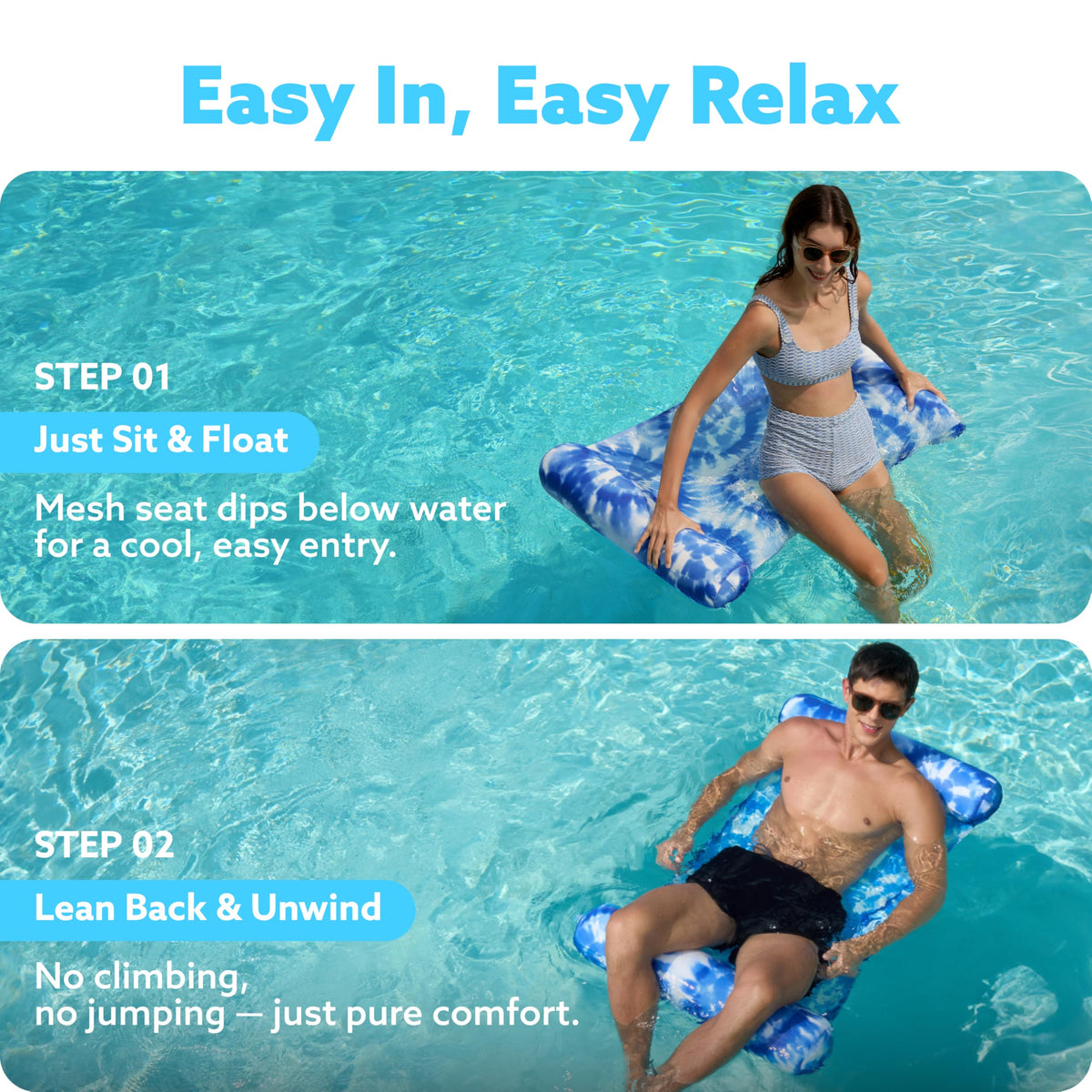 3 Pack 4-in-1 Inflatable Pool Floats Water Hammock Lounges W702