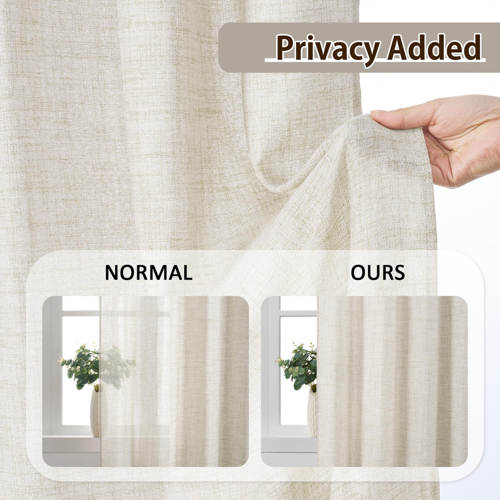 Pinch Pleated Sheer Curtains 140 Inches Long Cream Linen Textured Set of 2 R5760
