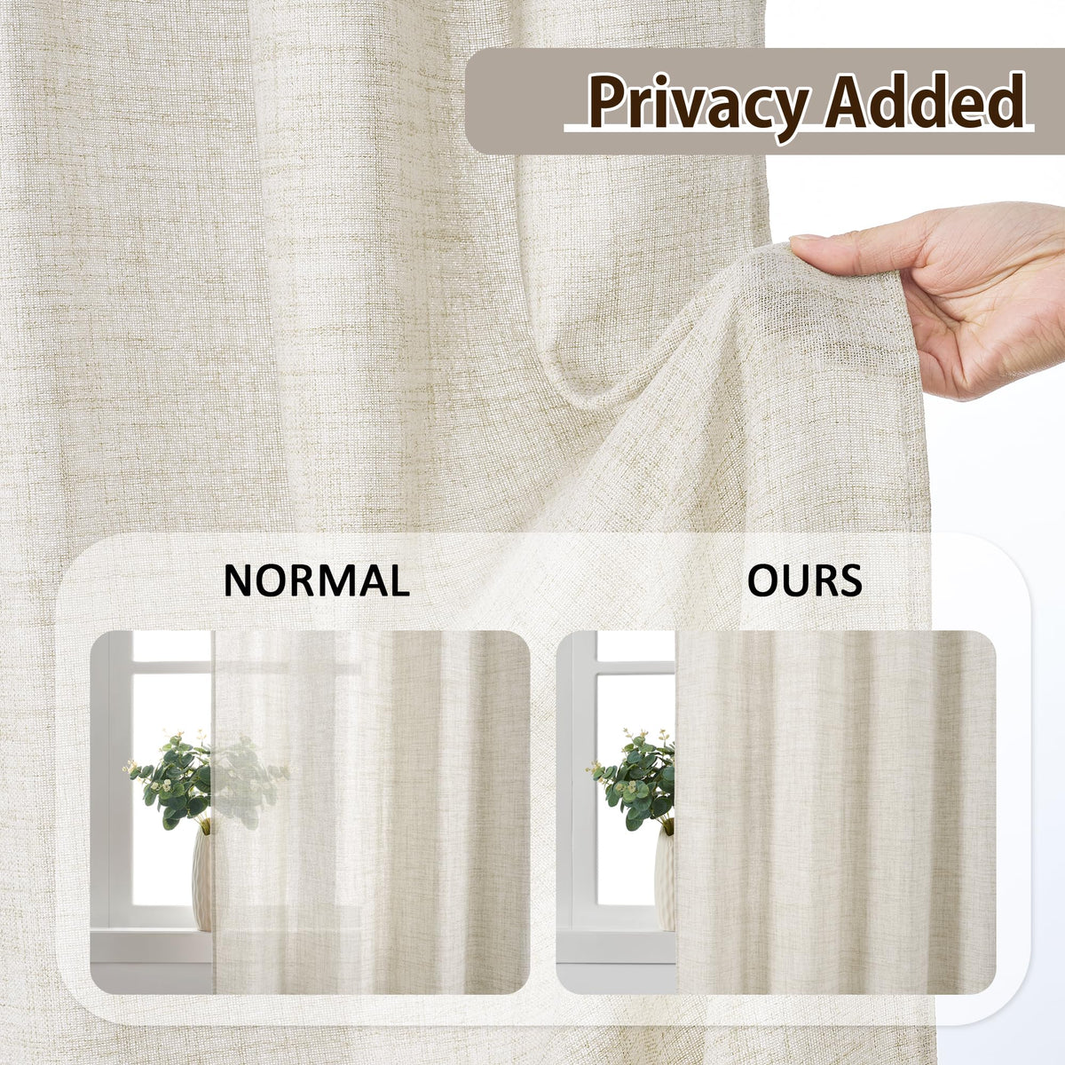 Pinch Pleated Sheer Curtains 140 Inches Long Cream Linen Textured Set of 2 R5760